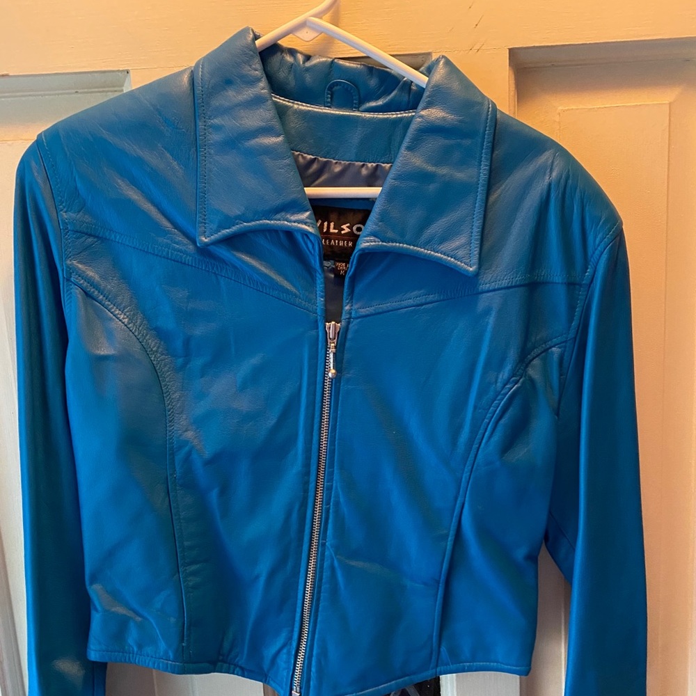 Teal vintage leather coat